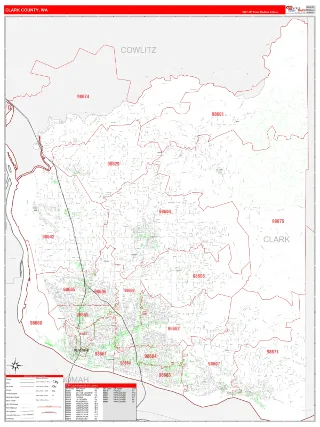 Clark County, WA RedLine style ZIP Code wall map