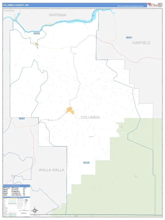 Columbia County, WA ZIP Code Wall Map, Business Reference style