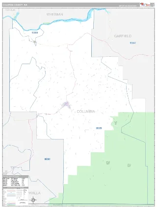 Columbia County, WA Classic style ZIP Code wall map