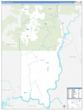Ferry County, WA Business Reference style ZIP Code wall map