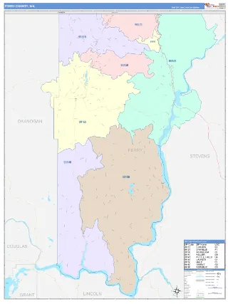 Ferry County, WA ColorCast style ZIP Code wall map