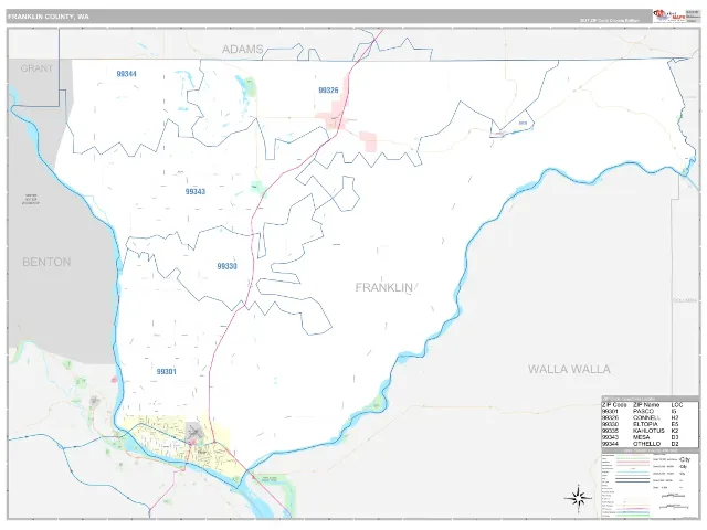 Franklin County, WA ZIP Code Wall Map, Classic style