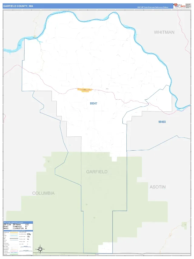 Garfield County, WA ZIP Code Wall Map, Business Reference style