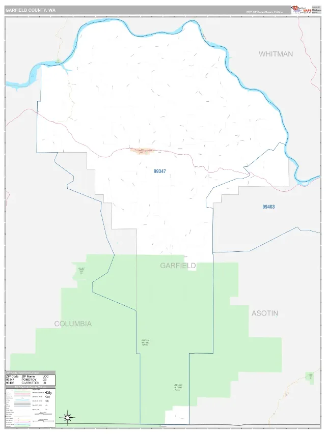 Garfield County, WA ZIP Code Wall Map, Classic style