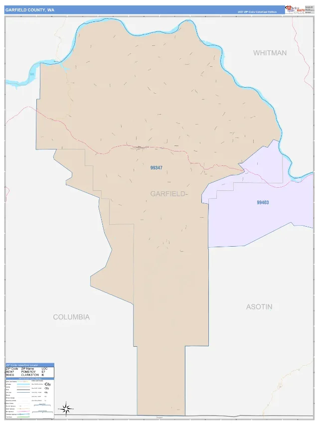 Garfield County, WA ZIP Code Wall Map, ColorCast style