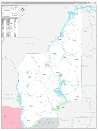 Grant County, WA Classic style ZIP Code wall map