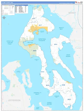 Island County, WA Business Reference style ZIP Code wall map