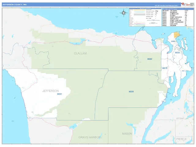 Jefferson County, WA ZIP Code Wall Map, Business Reference style
