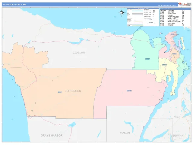 Jefferson County, WA ZIP Code Wall Map, ColorCast style