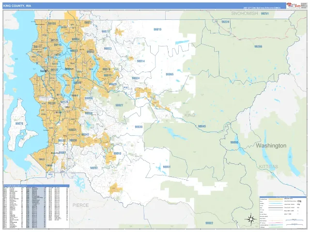 King County, WA ZIP Code Wall Map, Business Reference style