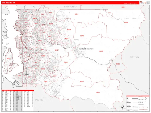 King County, WA ZIP Code Wall Map, RedLine style
