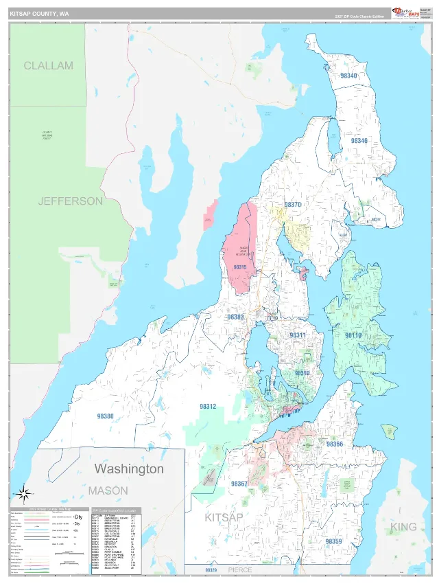 Kitsap County, WA ZIP Code Wall Map, Classic style