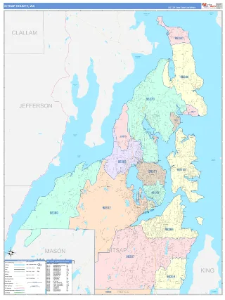 Kitsap County, WA ColorCast style ZIP Code wall map