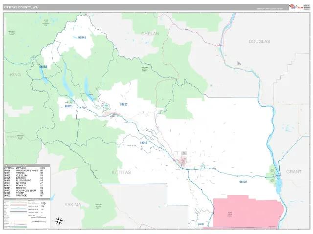 Kittitas County, WA ZIP Code Wall Map, Classic style
