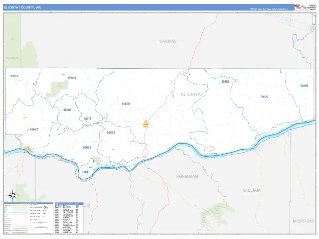 Klickitat County, WA ZIP Code Wall Map, Business Reference style