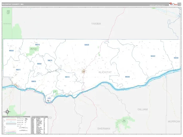Klickitat County, WA ZIP Code Wall Map, Classic style