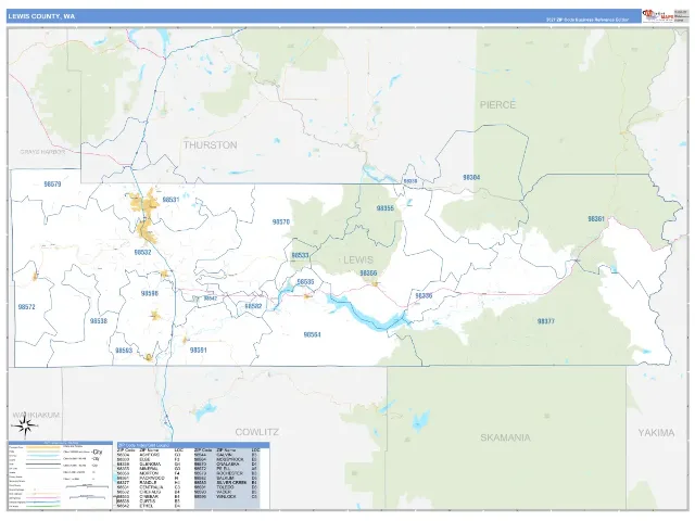 Lewis County, WA ZIP Code Wall Map, Business Reference style