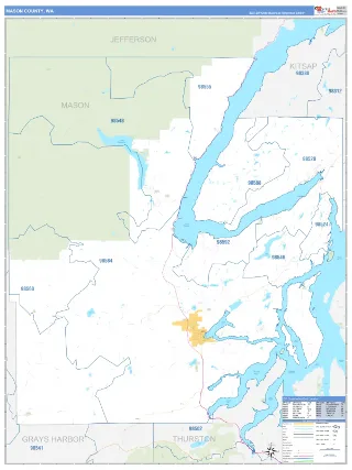 Mason County, WA Business Reference style ZIP Code wall map