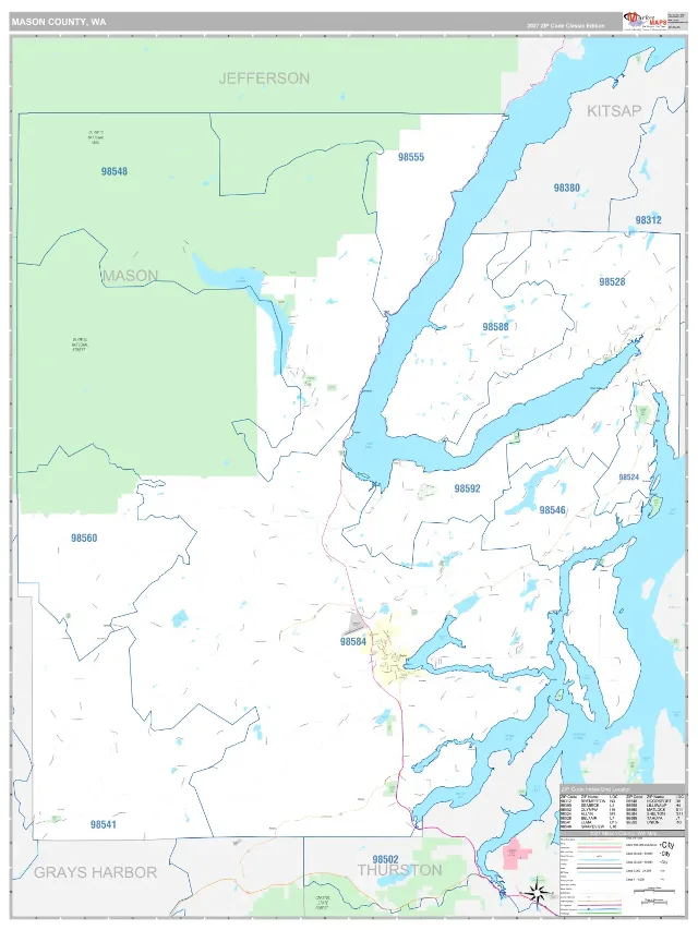 Mason County, WA ZIP Code Wall Map, Classic style