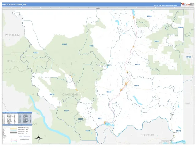 Okanogan County, WA ZIP Code Wall Map, Business Reference style