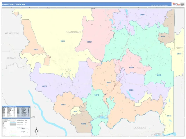 Okanogan County, WA ZIP Code Wall Map, ColorCast style