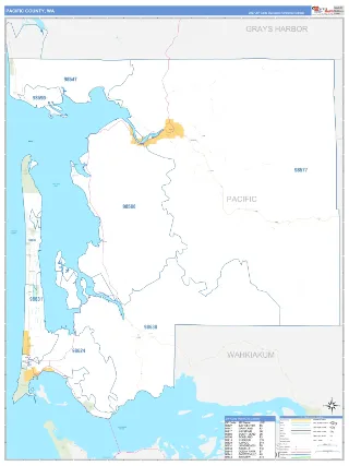 Pacific County, WA Business Reference style ZIP Code wall map