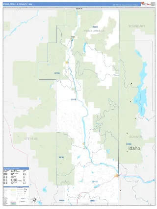 Pend Oreille County, WA Business Reference style ZIP Code wall map