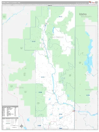 Pend Oreille County, WA Classic style ZIP Code wall map