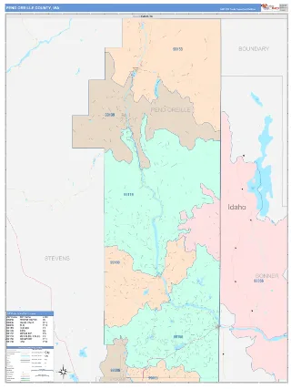Pend Oreille County, WA ColorCast style ZIP Code wall map