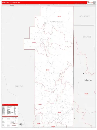 Pend Oreille County, WA RedLine style ZIP Code wall map