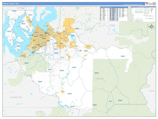 Pierce County, WA ZIP Code Wall Map, Business Reference style