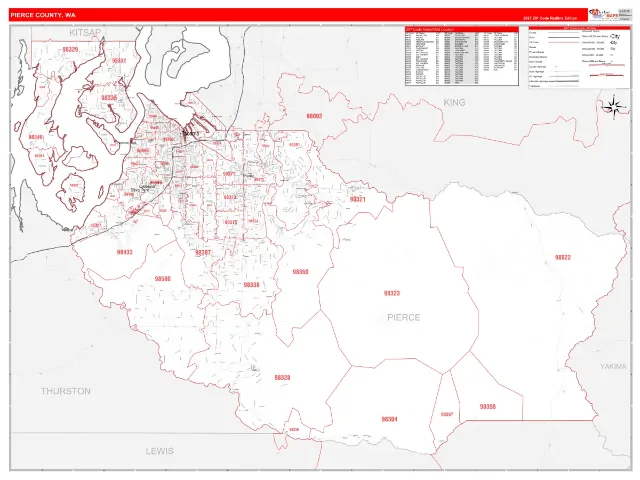 Pierce County, WA ZIP Code Wall Map, RedLine style