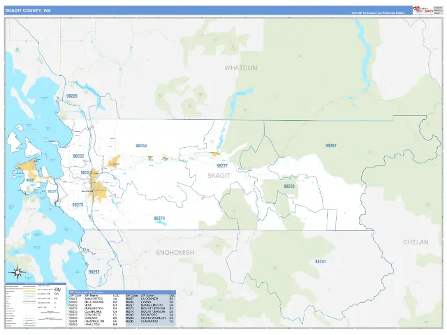Skagit County, WA ZIP Code Wall Map, Business Reference style