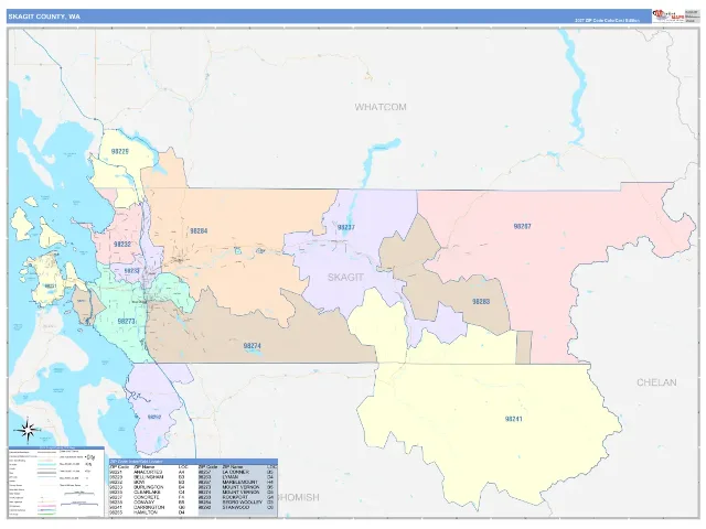 Skagit County, WA ZIP Code Wall Map, ColorCast style