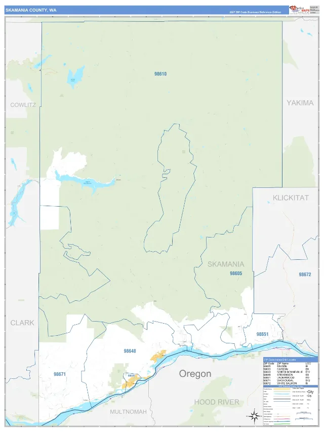 Skamania County, WA ZIP Code Wall Map, Business Reference style