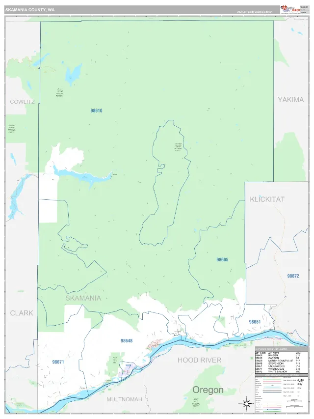 Skamania County, WA ZIP Code Wall Map, Classic style