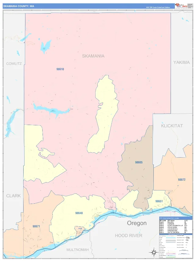Skamania County, WA ZIP Code Wall Map, ColorCast style