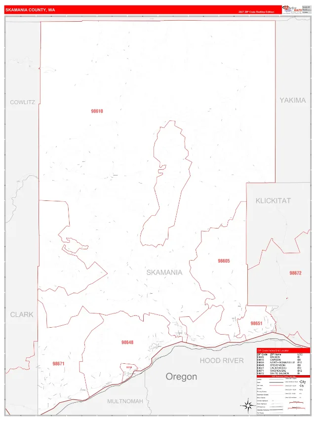 Skamania County, WA ZIP Code Wall Map, RedLine style