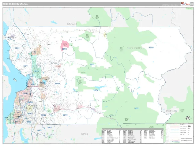 Snohomish County, WA ZIP Code Wall Map, Classic style