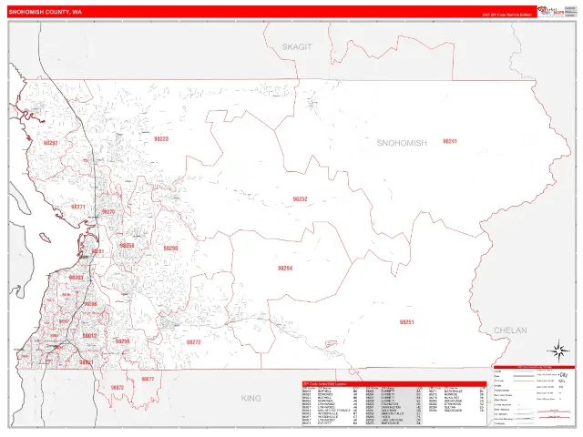 Snohomish County, WA ZIP Code Wall Map, RedLine style