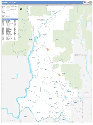 Stevens County, WA Business Reference style ZIP Code wall map