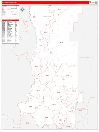 Stevens County, WA RedLine style ZIP Code wall map