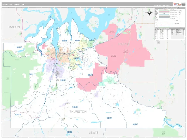Thurston County, WA ZIP Code Wall Map, Classic style
