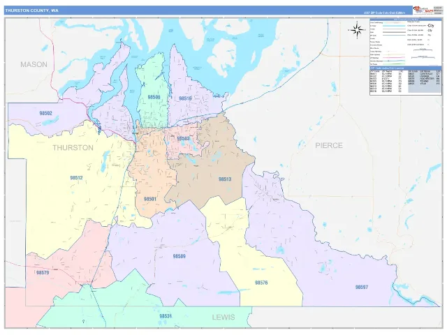 Thurston County, WA ZIP Code Wall Map, ColorCast style