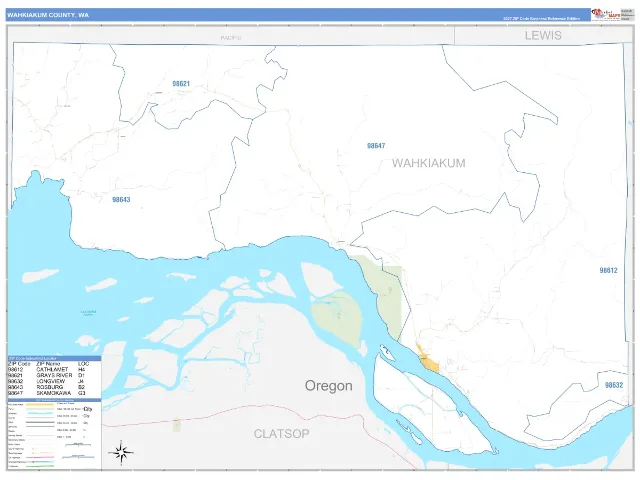Wahkiakum County, WA ZIP Code Wall Map, Business Reference style