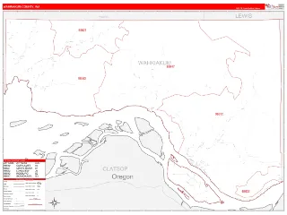 Wahkiakum County, WA RedLine style ZIP Code wall map