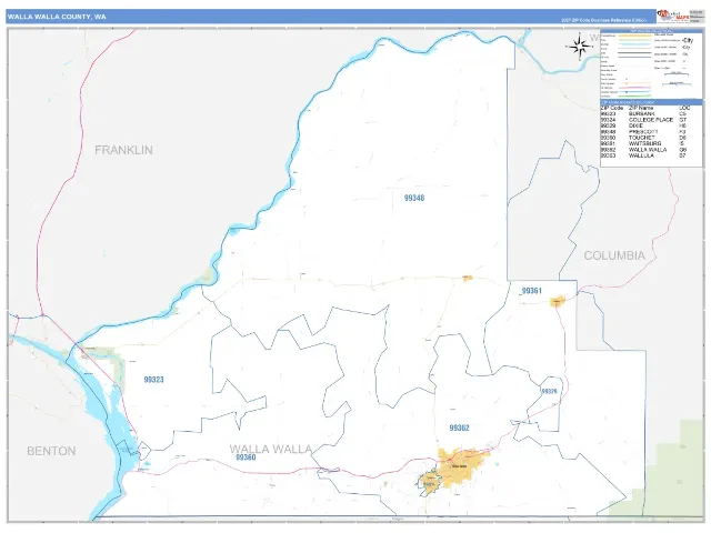 Walla Walla County, WA ZIP Code Wall Map, Business Reference style