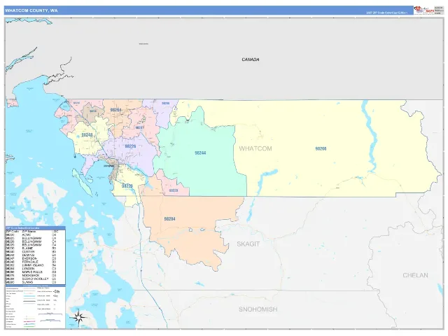 Whatcom County, WA ZIP Code Wall Map, ColorCast style