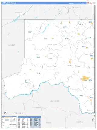 Whitman County, WA Business Reference style ZIP Code wall map