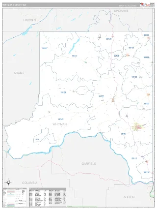 Whitman County, WA Classic style ZIP Code wall map